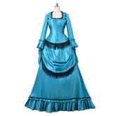 Elegant 1860s Blue Bustle Gown | Halloweez British Aristocratic Walking Dress | Duchess Inspired Long Dress - Halloweez